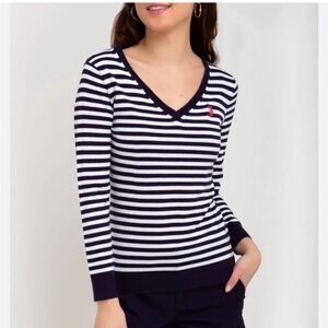 Polo Ralph Lauren striped long sleeve v neck tee shirt tag is XL but fits like L